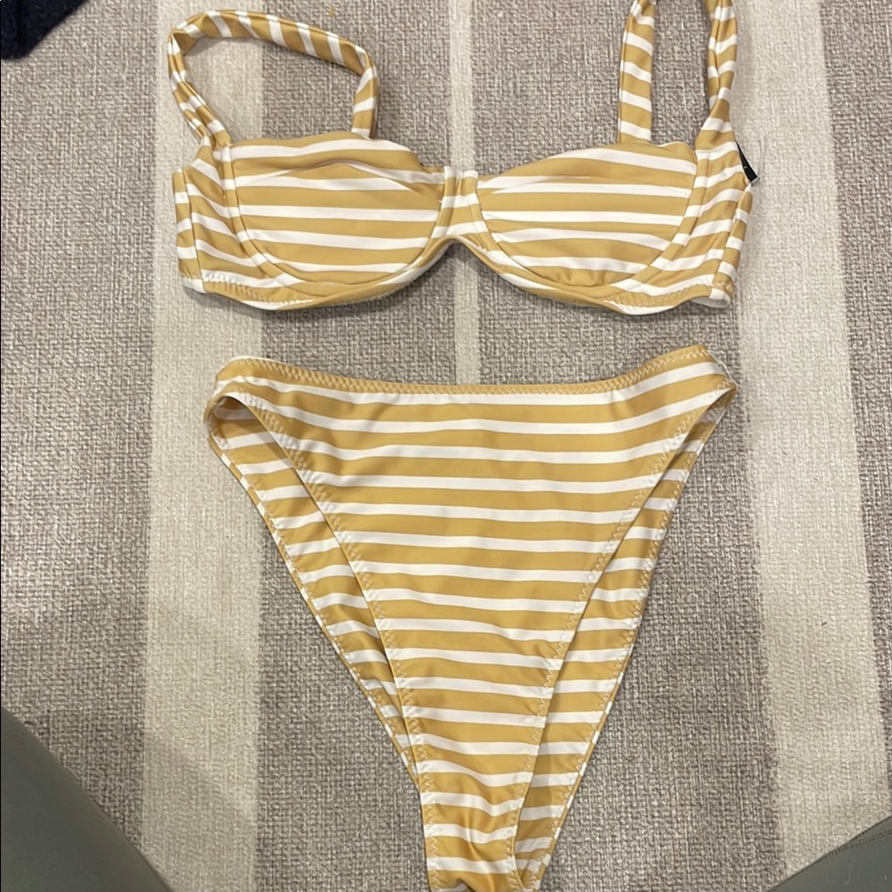 Striped gold and White Bikini Set Sz S